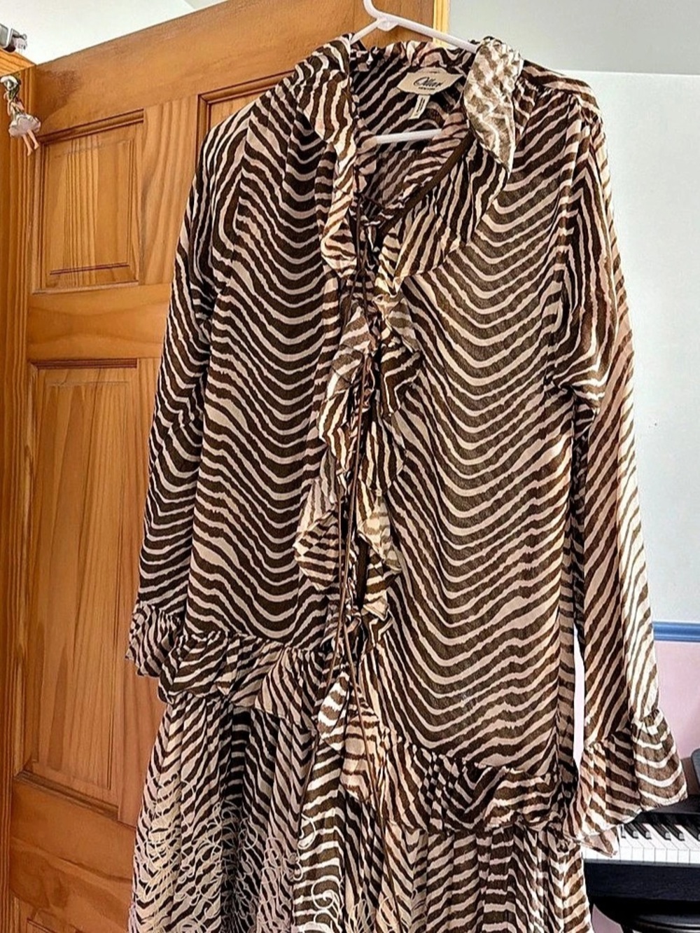 Allart Animal Print Ruffle Mini Dress in Brown & White Size XS